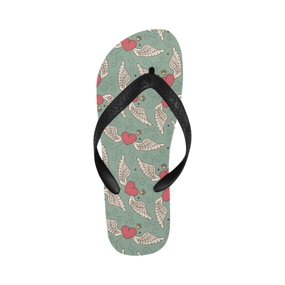 Angel Wings Heart Design Themed Print Flip Flops-JTAMIGO.COM