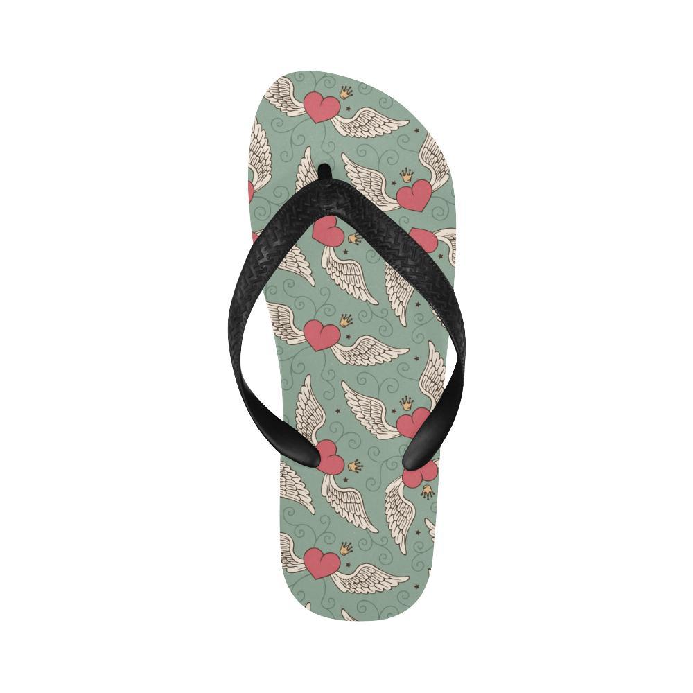Angel Wings Heart Design Themed Print Flip Flops-JTAMIGO.COM