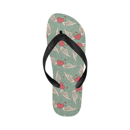 Angel Wings Heart Design Themed Print Flip Flops-JTAMIGO.COM