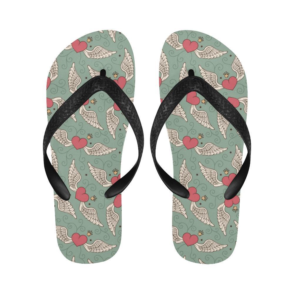 Angel Wings Heart Design Themed Print Flip Flops-JTAMIGO.COM