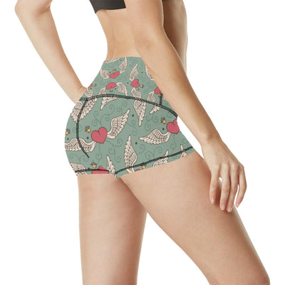 Angel Wings Heart Design Themed Print High Waisted Spandex Shorts-JTAMIGO.COM