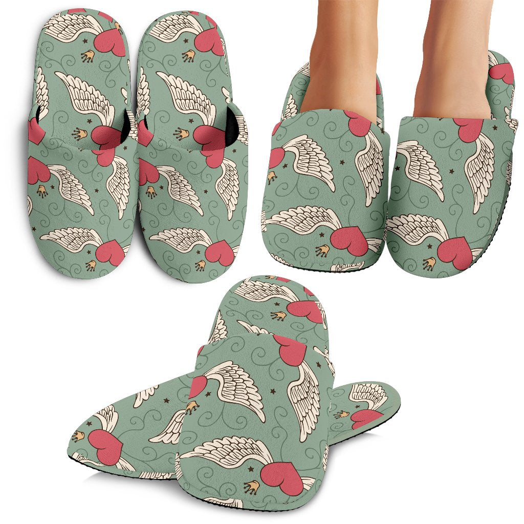 Angel Wings Heart Design Themed Print House Slippers