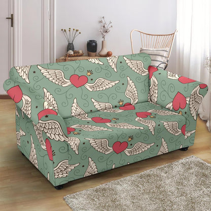 Angel Wings Heart Design Themed Print Loveseat Slipcover-JTAMIGO.COM