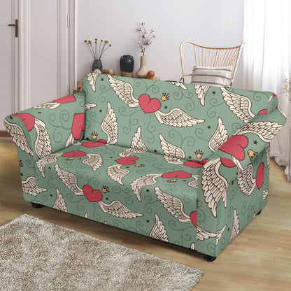 Angel Wings Heart Design Themed Print Loveseat Slipcover-JTAMIGO.COM