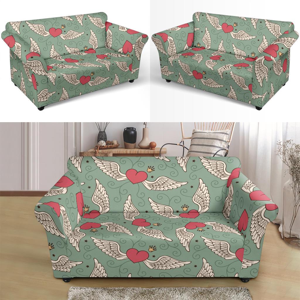 Angel Wings Heart Design Themed Print Loveseat Slipcover-JTAMIGO.COM