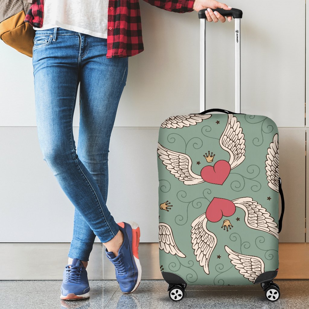 Angel Wings Heart Design Themed Print Luggage Cover Protector
