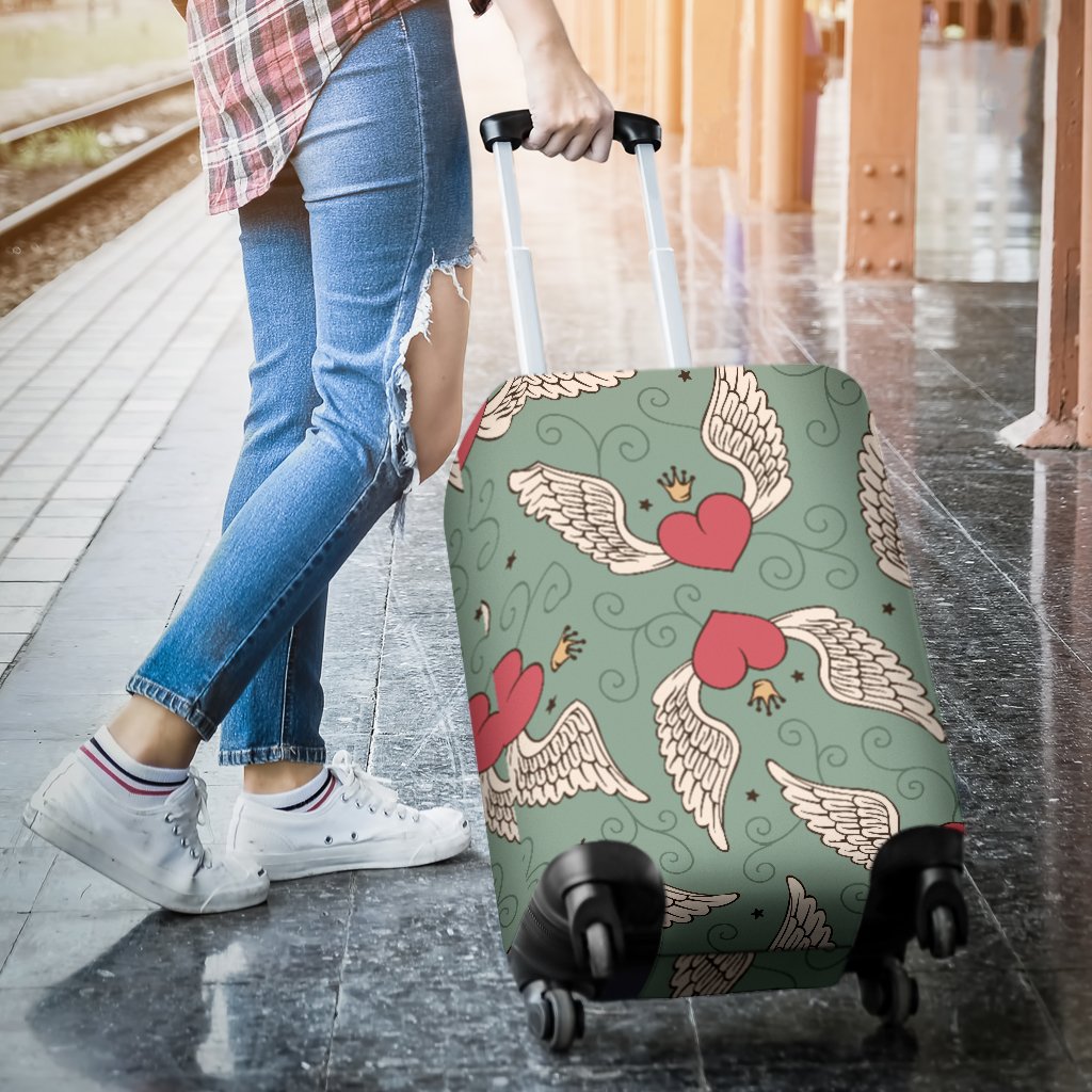 Angel Wings Heart Design Themed Print Luggage Cover Protector