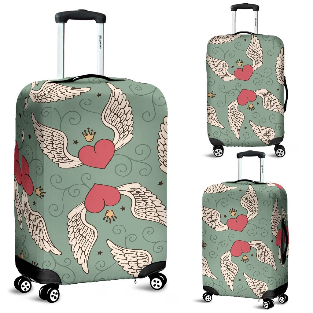 Angel Wings Heart Design Themed Print Luggage Cover Protector