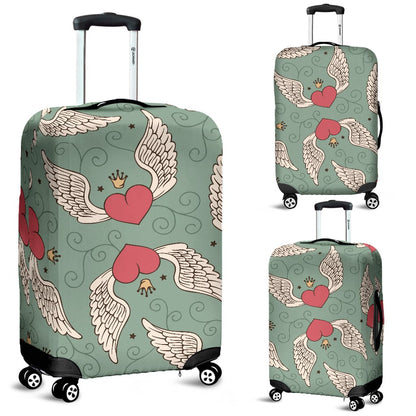 Angel Wings Heart Design Themed Print Luggage Cover Protector