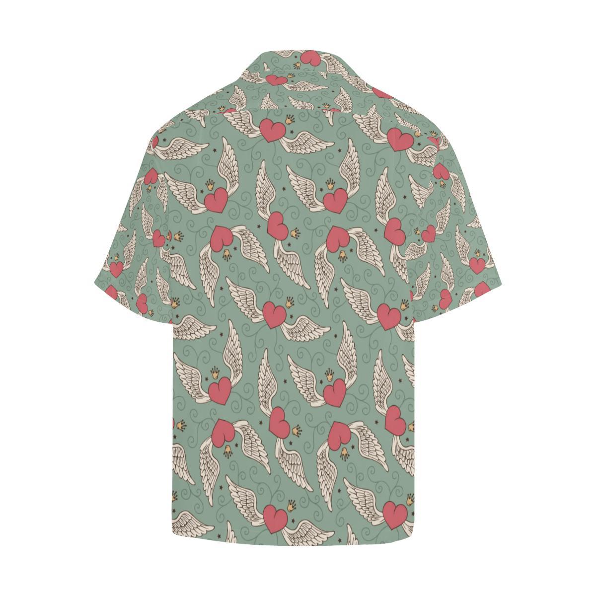 Angel Wings Heart Design Themed Print Men Aloha Hawaiian Shirt