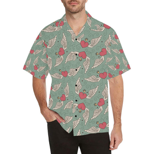 Angel Wings Heart Design Themed Print Men Aloha Hawaiian Shirt