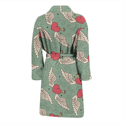 Angel Wings Heart Design Themed Print Men Bath Robe-JTAMIGO.COM