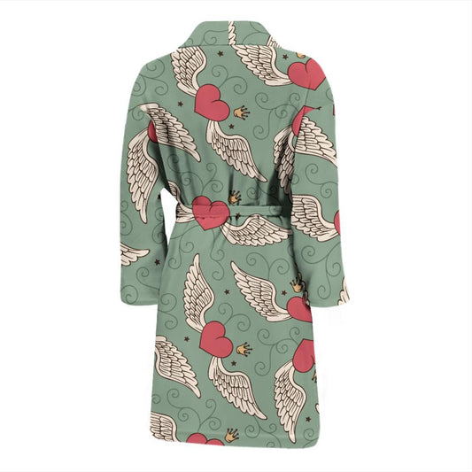 Angel Wings Heart Design Themed Print Men Bath Robe-JTAMIGO.COM
