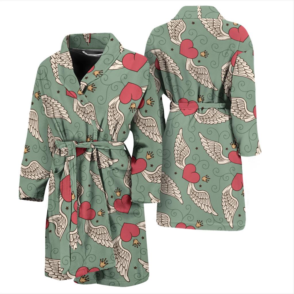 Angel Wings Heart Design Themed Print Men Bath Robe-JTAMIGO.COM