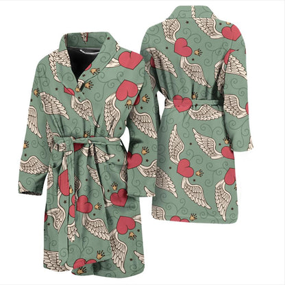 Angel Wings Heart Design Themed Print Men Bath Robe-JTAMIGO.COM