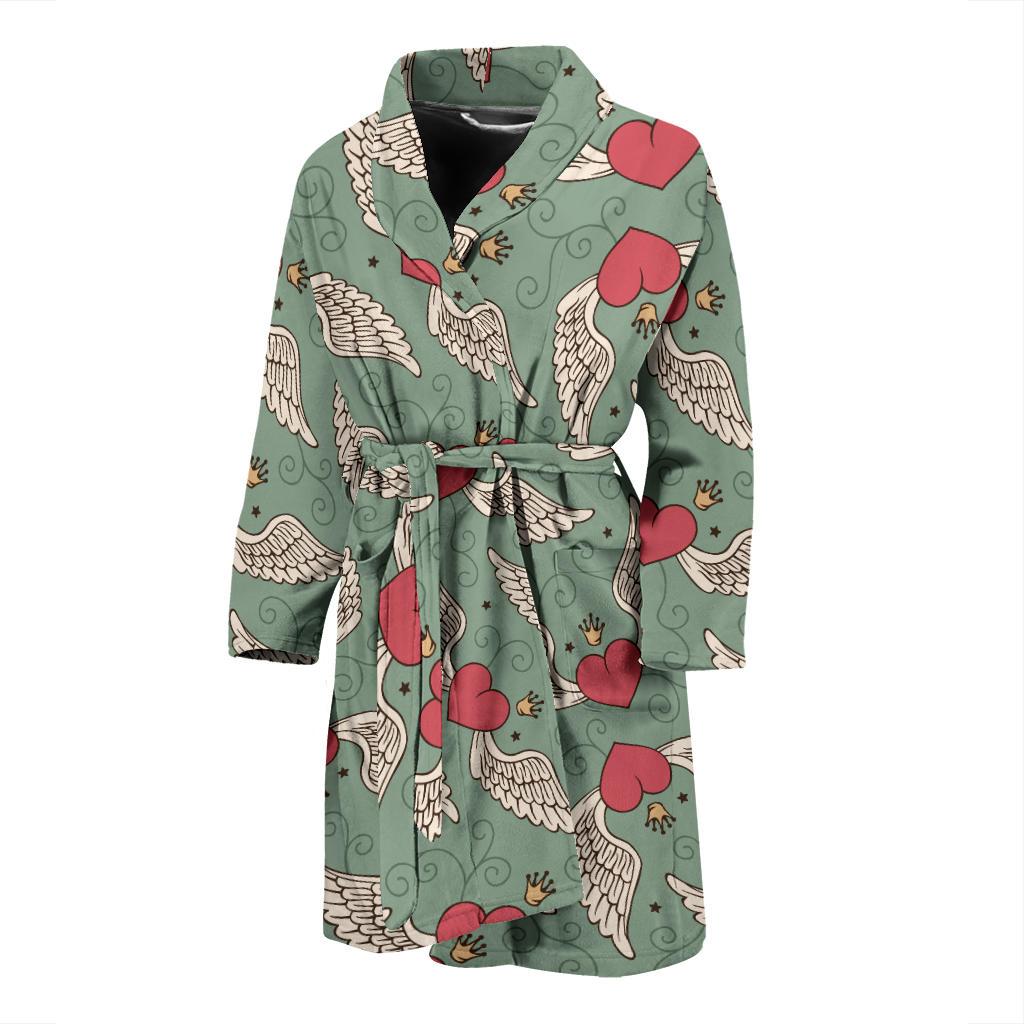 Angel Wings Heart Design Themed Print Men Bath Robe-JTAMIGO.COM
