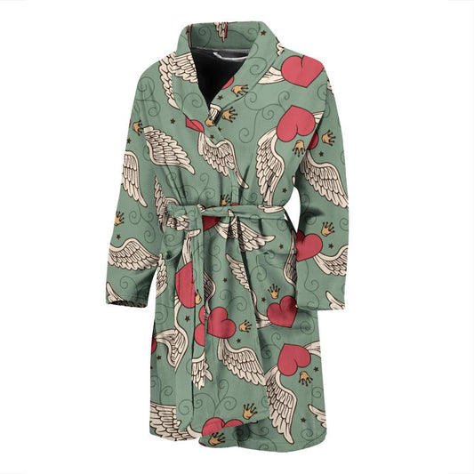 Angel Wings Heart Design Themed Print Men Bath Robe-JTAMIGO.COM