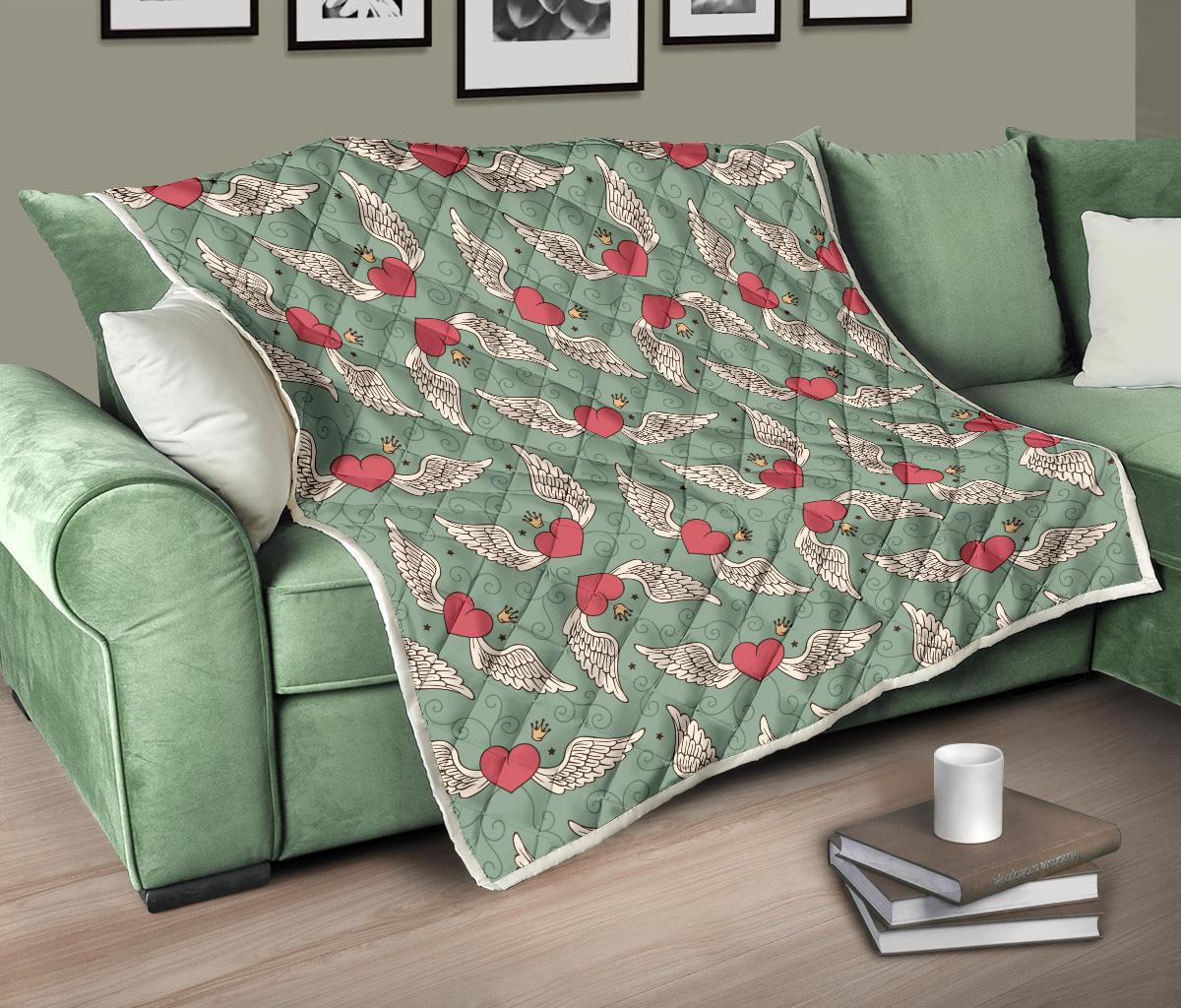 Angel Wings Heart Design Themed Print Premium Quilt-JTAMIGO.COM