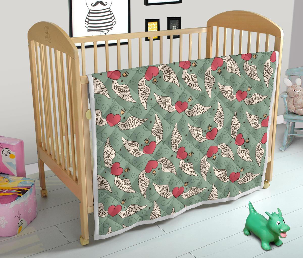 Angel Wings Heart Design Themed Print Premium Quilt-JTAMIGO.COM