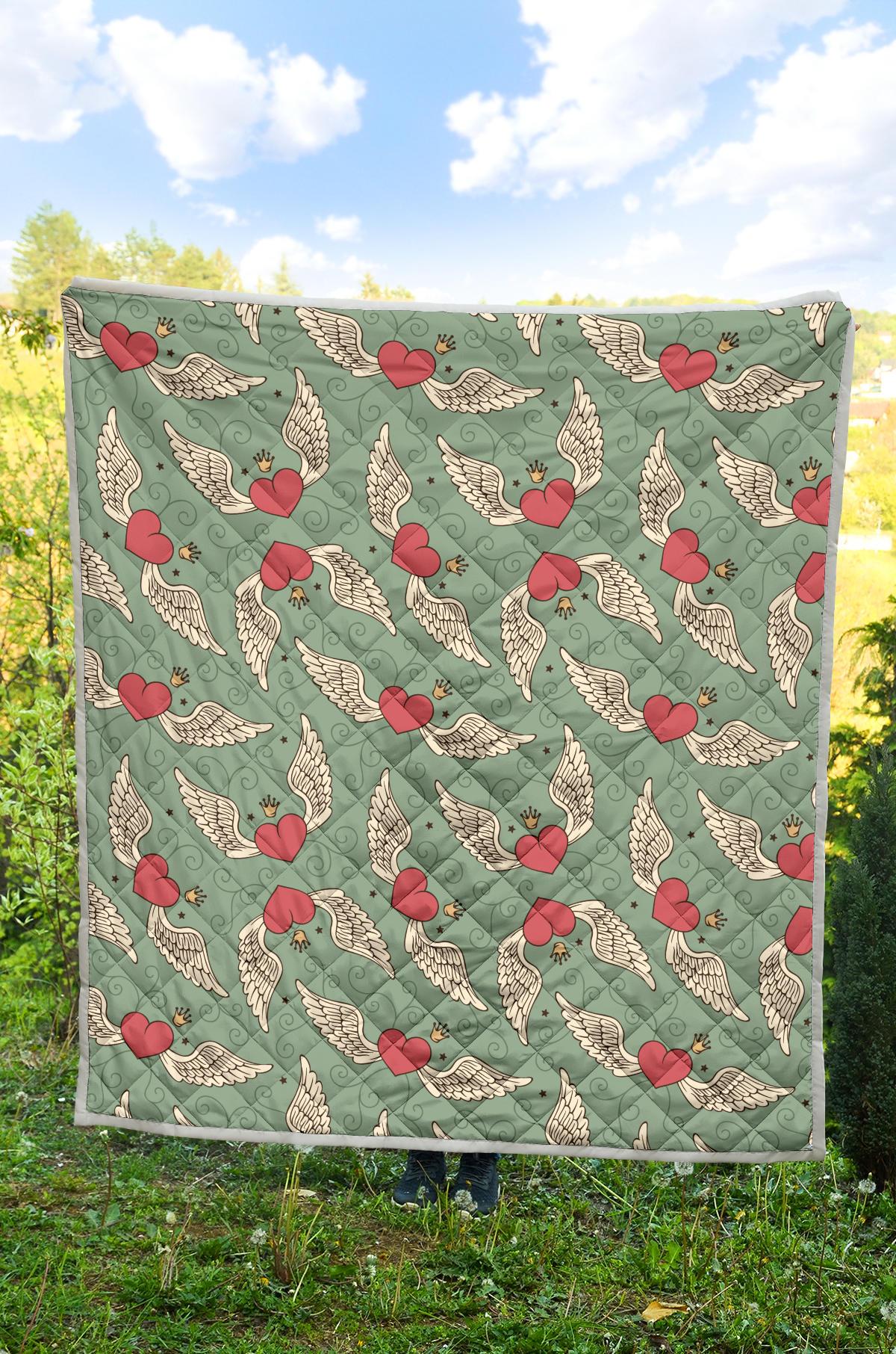 Angel Wings Heart Design Themed Print Premium Quilt-JTAMIGO.COM
