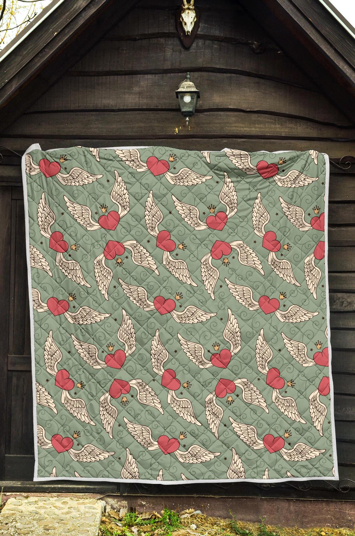 Angel Wings Heart Design Themed Print Premium Quilt-JTAMIGO.COM
