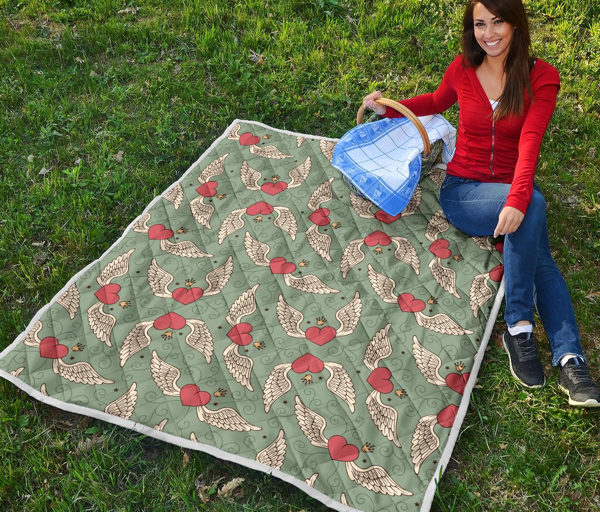 Angel Wings Heart Design Themed Print Premium Quilt-JTAMIGO.COM