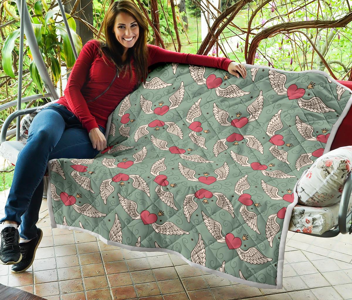 Angel Wings Heart Design Themed Print Premium Quilt-JTAMIGO.COM