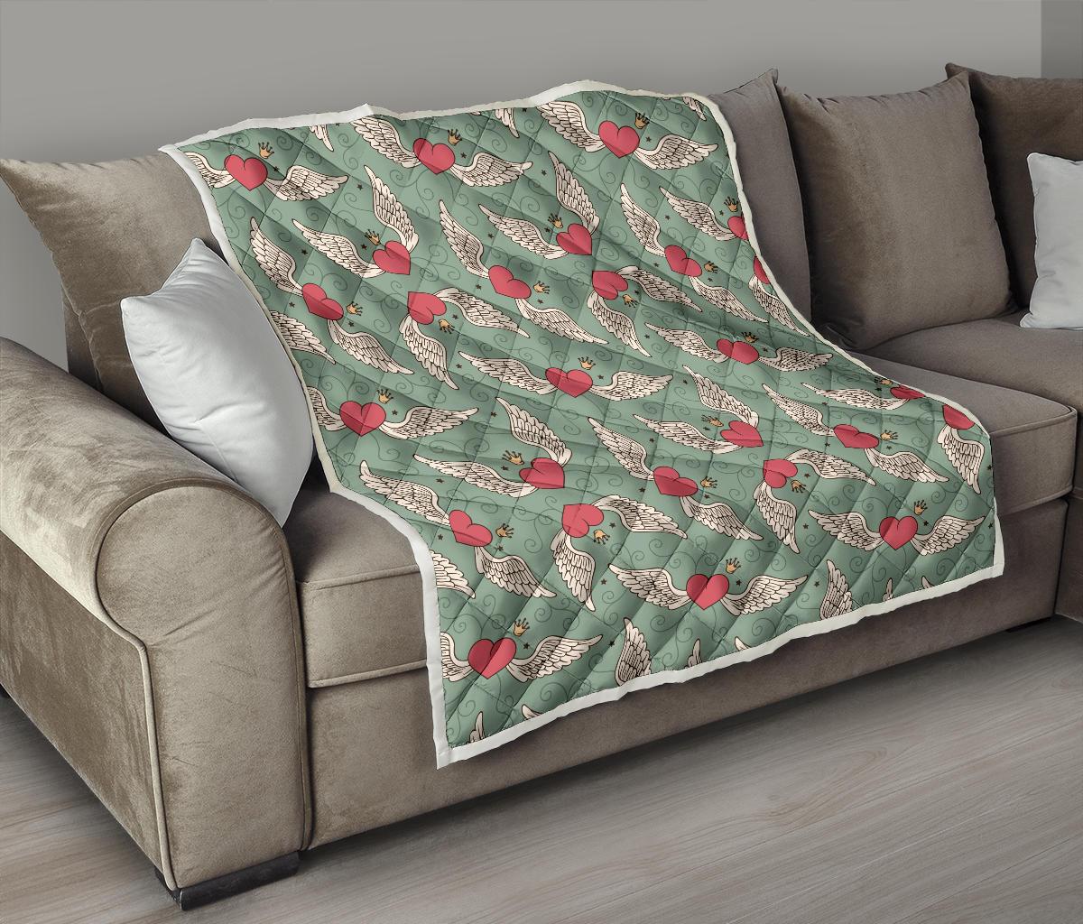 Angel Wings Heart Design Themed Print Premium Quilt-JTAMIGO.COM