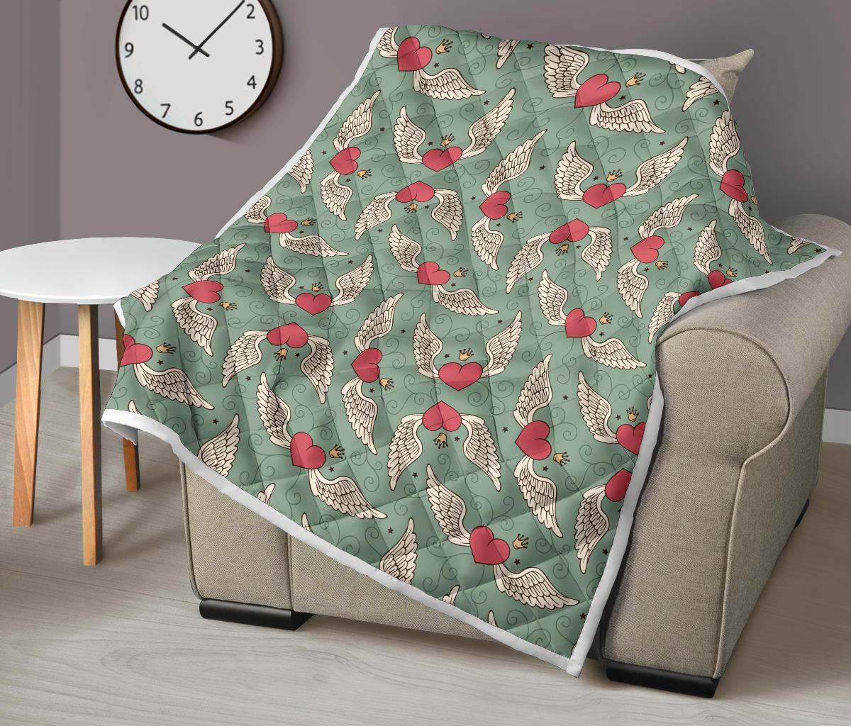 Angel Wings Heart Design Themed Print Premium Quilt-JTAMIGO.COM