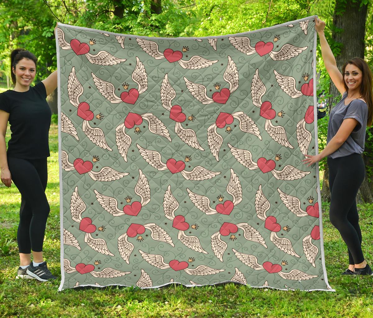 Angel Wings Heart Design Themed Print Premium Quilt-JTAMIGO.COM