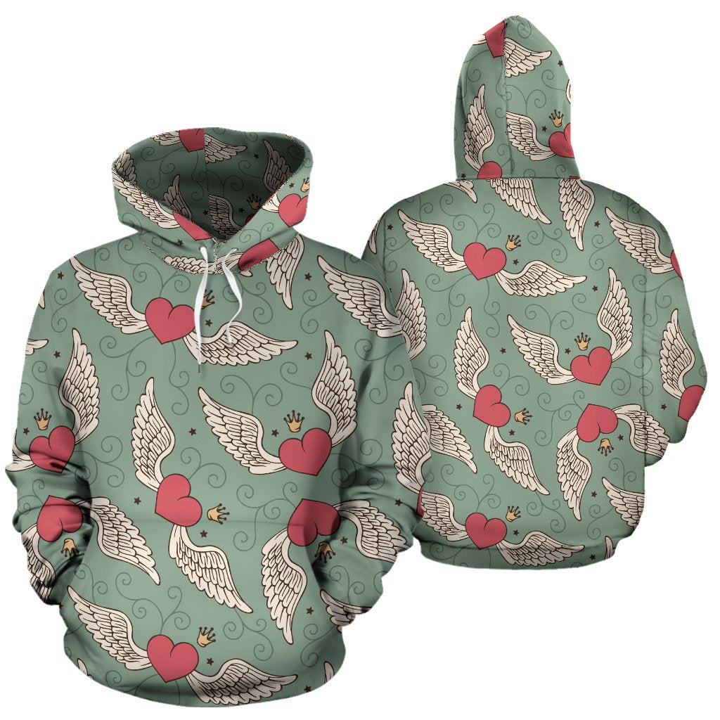 Angel Wings Heart Design Themed Print Pullover Hoodie