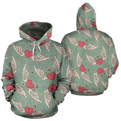 Angel Wings Heart Design Themed Print Pullover Hoodie