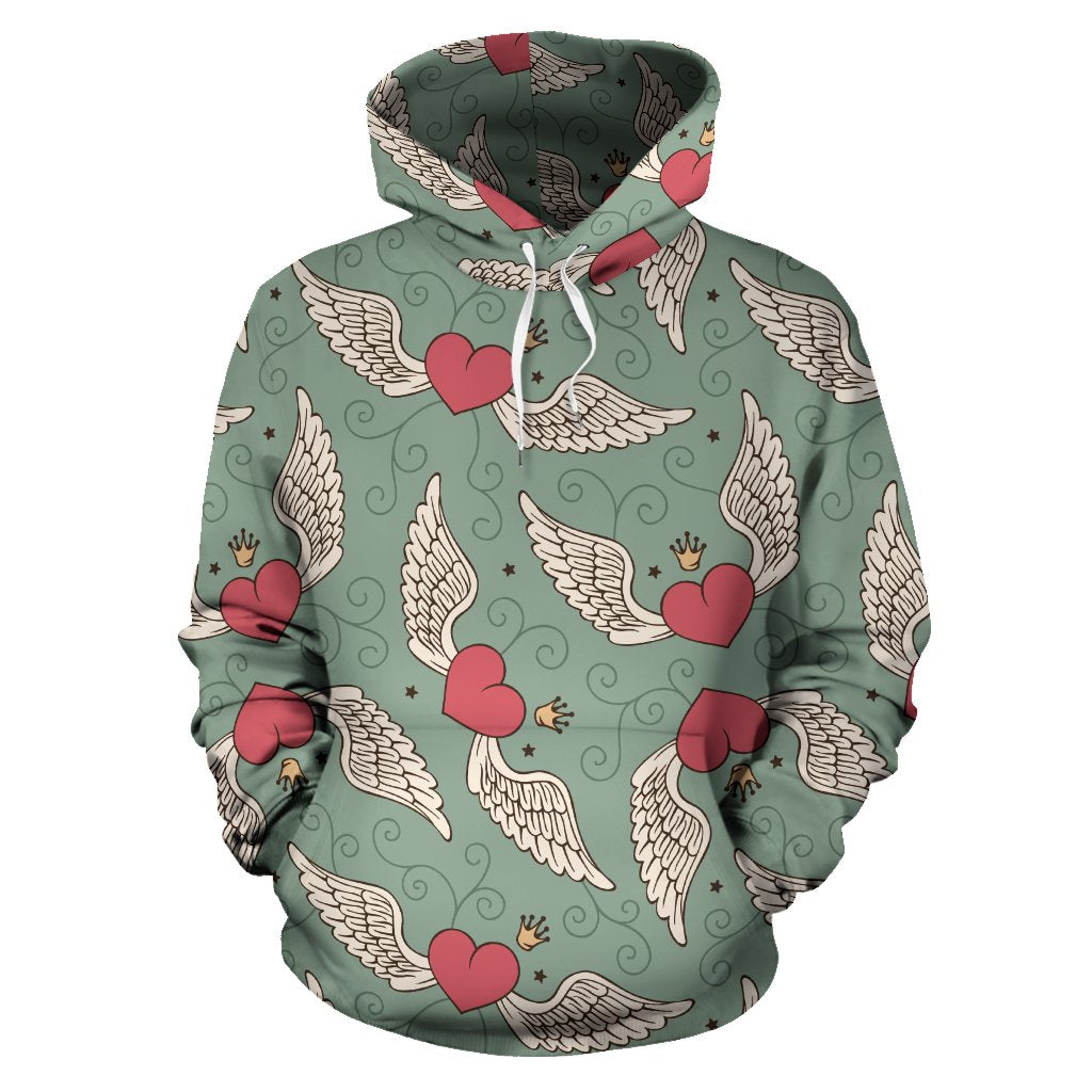 Angel Wings Heart Design Themed Print Pullover Hoodie