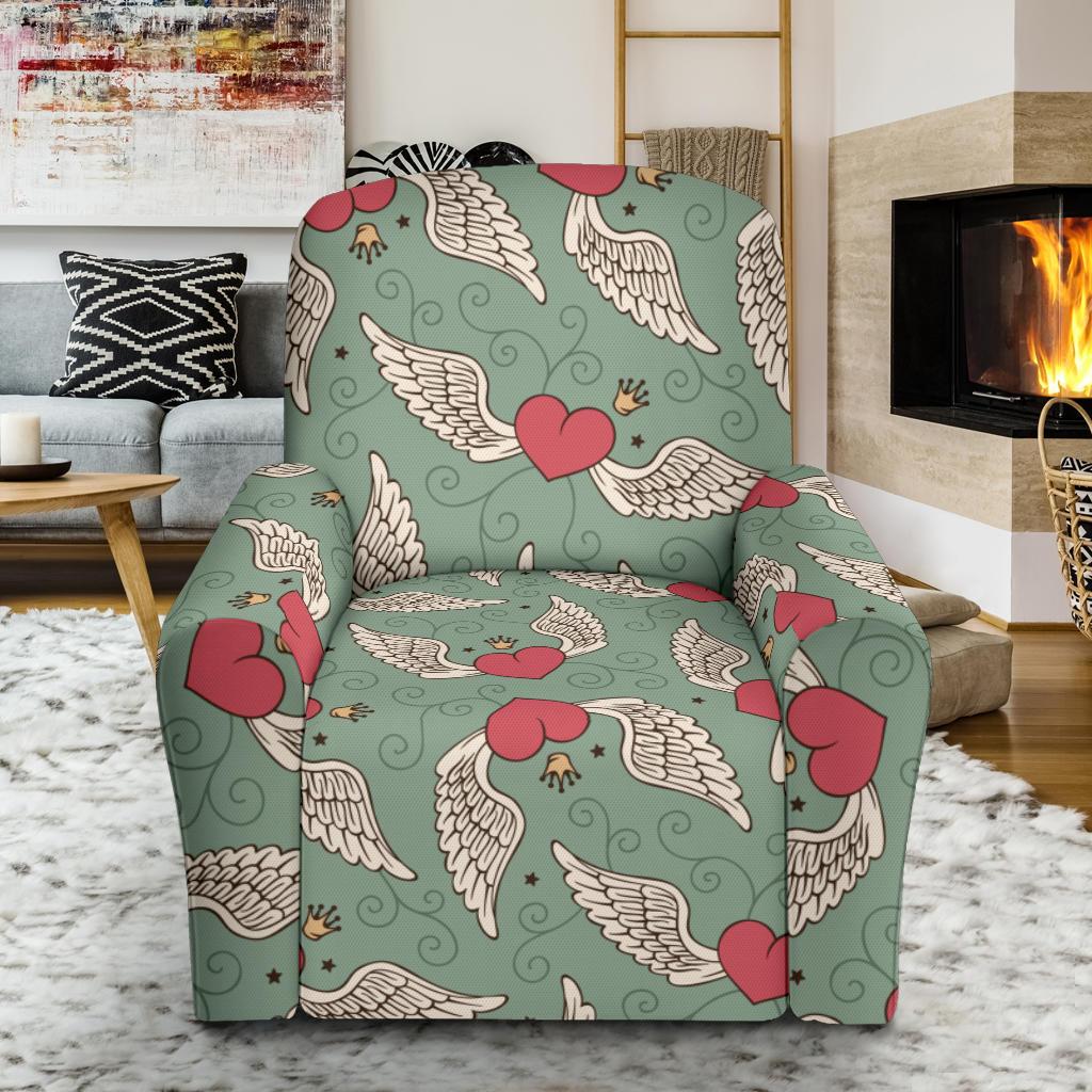 Angel Wings Heart Design Themed Print Single Sofa Slipcover -JTAMIGO.COM