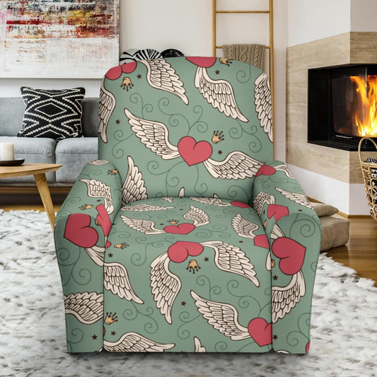 Angel Wings Heart Design Themed Print Single Sofa Slipcover -JTAMIGO.COM