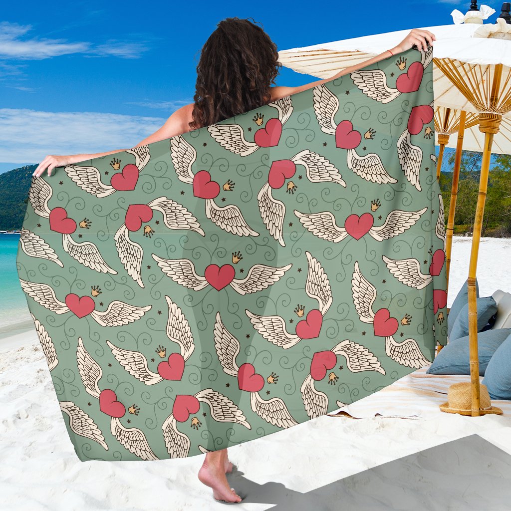 Angel Wings Heart Design Themed Print Sarong Pareo Wrap