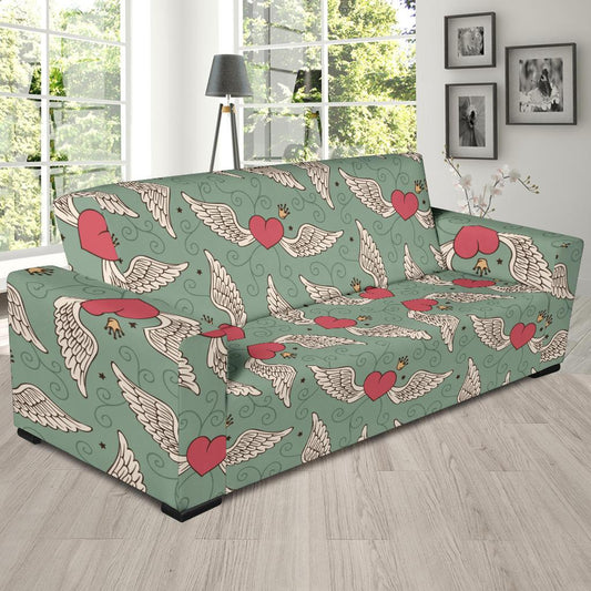 Angel Wings Heart Design Themed Print Sofa Slipcover-JTAMIGO.COM