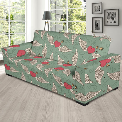 Angel Wings Heart Design Themed Print Sofa Slipcover-JTAMIGO.COM