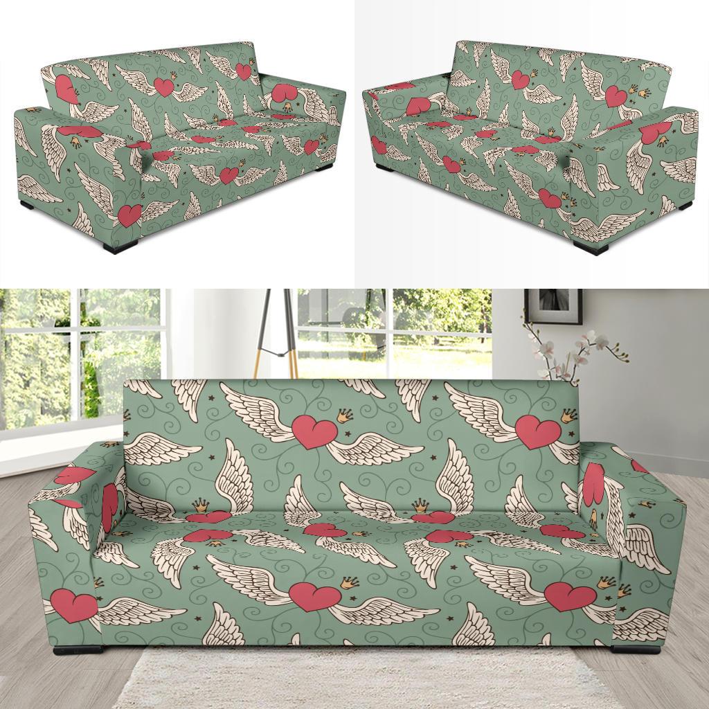 Angel Wings Heart Design Themed Print Sofa Slipcover-JTAMIGO.COM