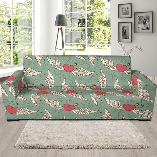 Angel Wings Heart Design Themed Print Sofa Slipcover-JTAMIGO.COM