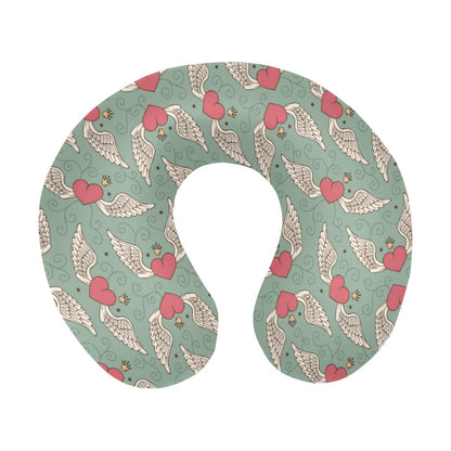 Angel Wings Heart Design Themed Print U-Shaped Travel Neck Pillow-JTAMIGO.COM