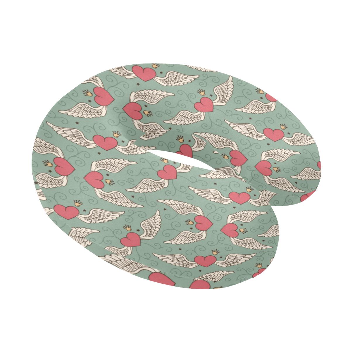 Angel Wings Heart Design Themed Print U-Shaped Travel Neck Pillow-JTAMIGO.COM