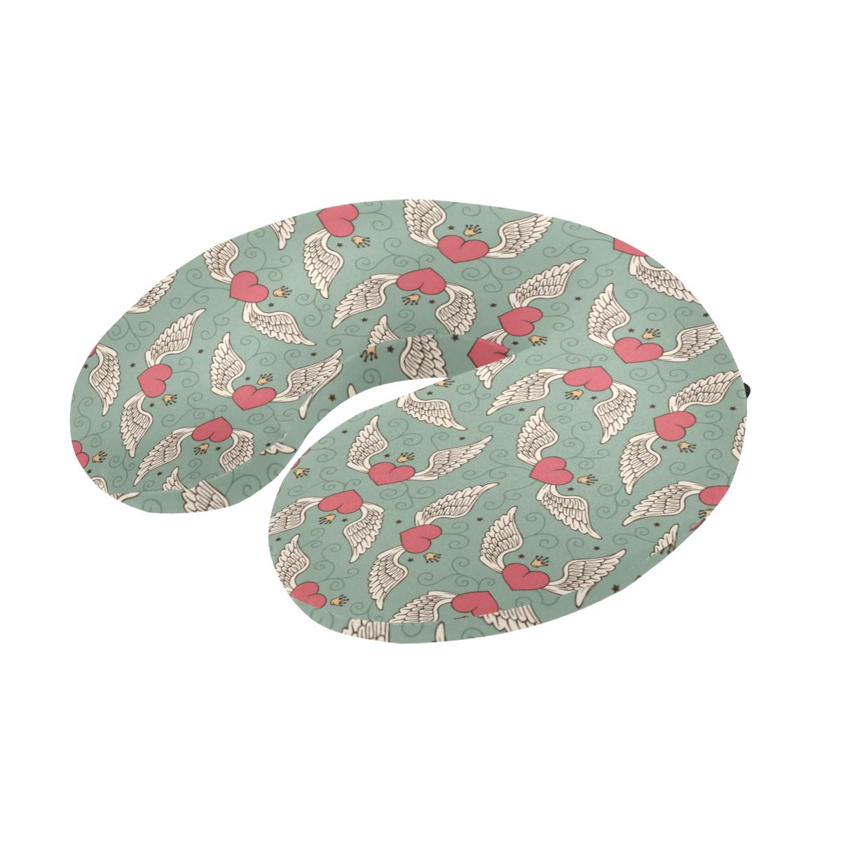 Angel Wings Heart Design Themed Print U-Shaped Travel Neck Pillow-JTAMIGO.COM