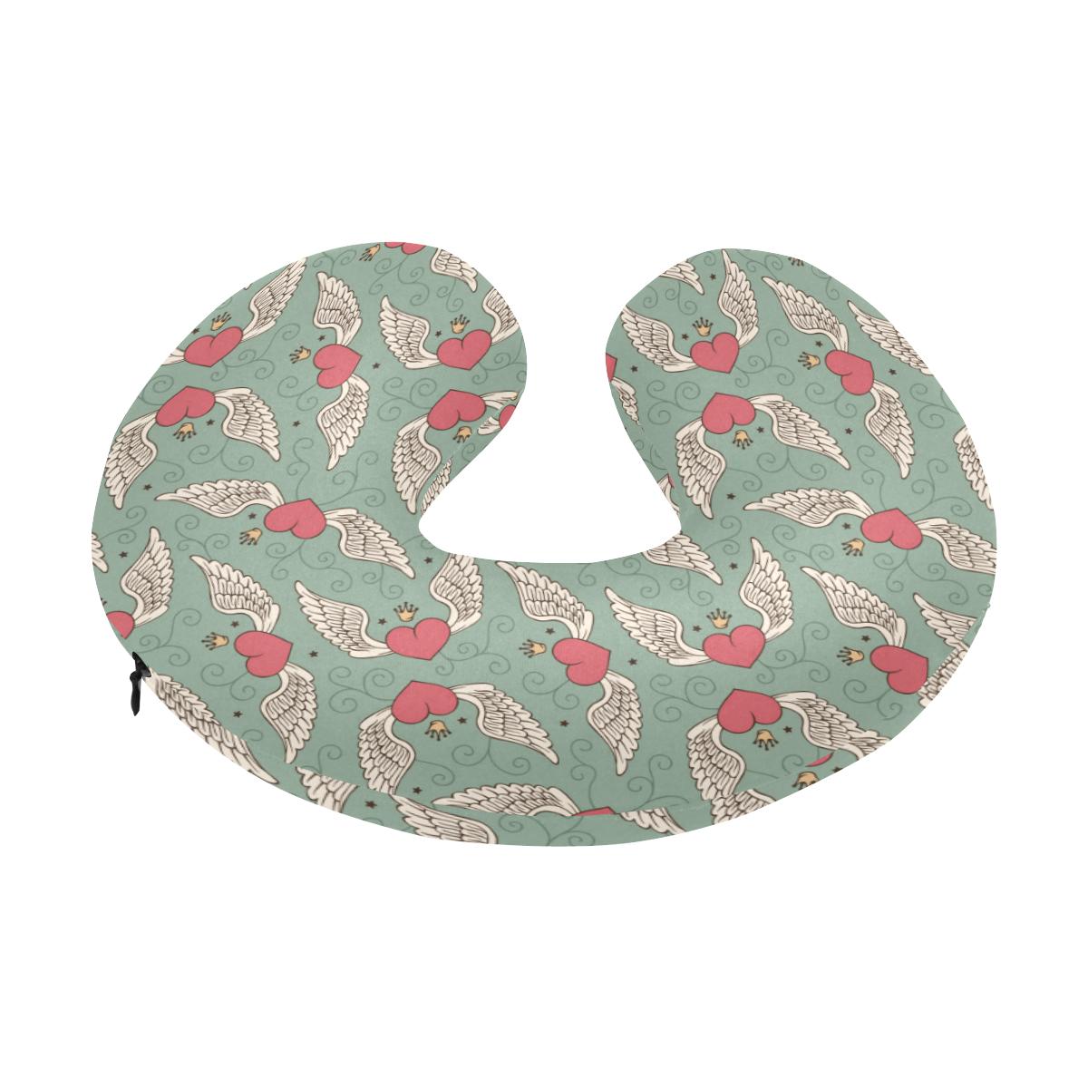 Angel Wings Heart Design Themed Print U-Shaped Travel Neck Pillow-JTAMIGO.COM