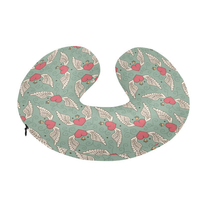 Angel Wings Heart Design Themed Print U-Shaped Travel Neck Pillow-JTAMIGO.COM
