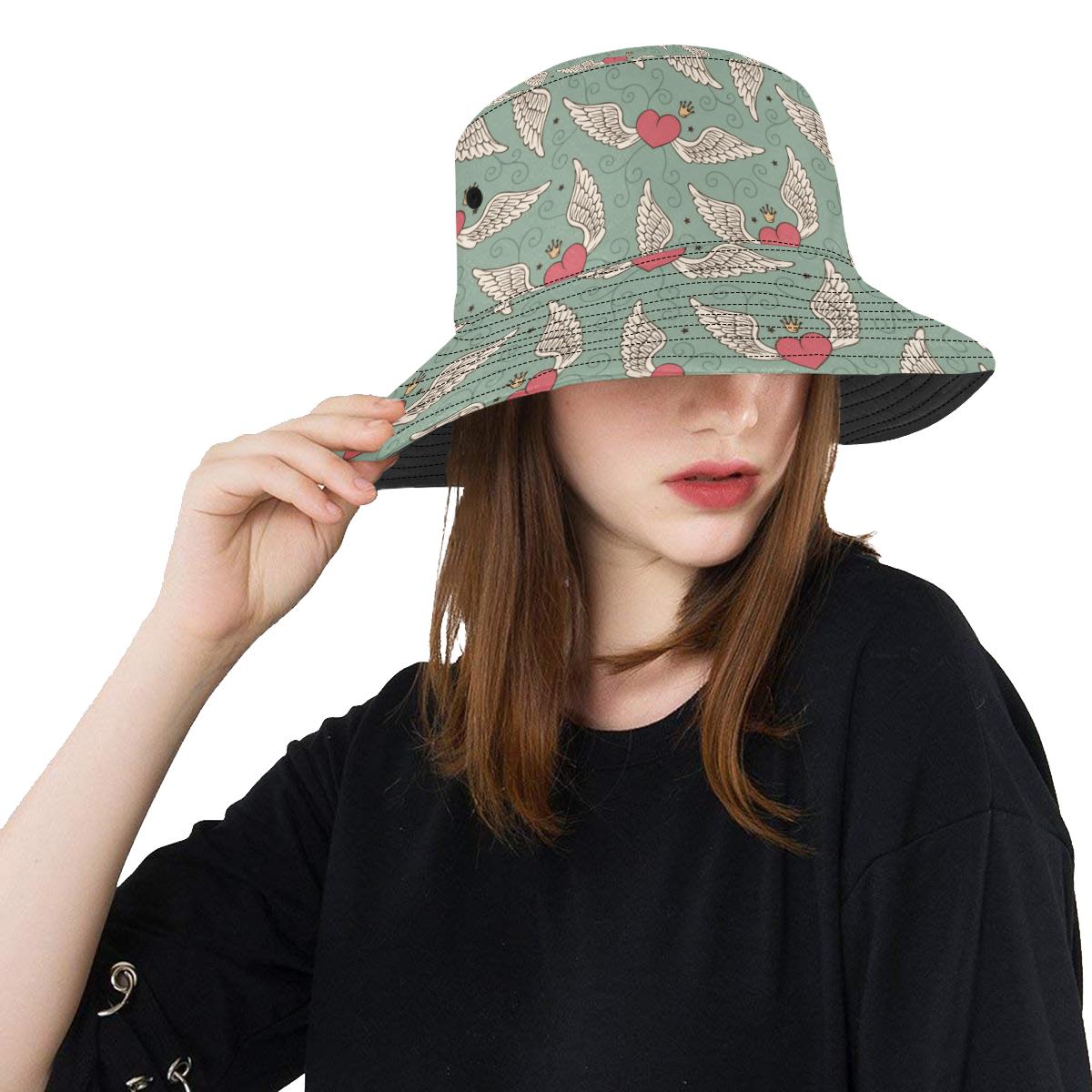 Angel Wings Heart Design Themed Print Unisex Bucket Hat