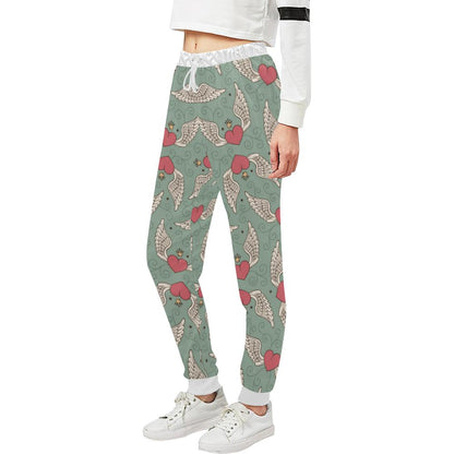 Angel Wings Heart Design Themed Print Unisex Casual Sweatpants (Model L11)-JTAMIGO.COM