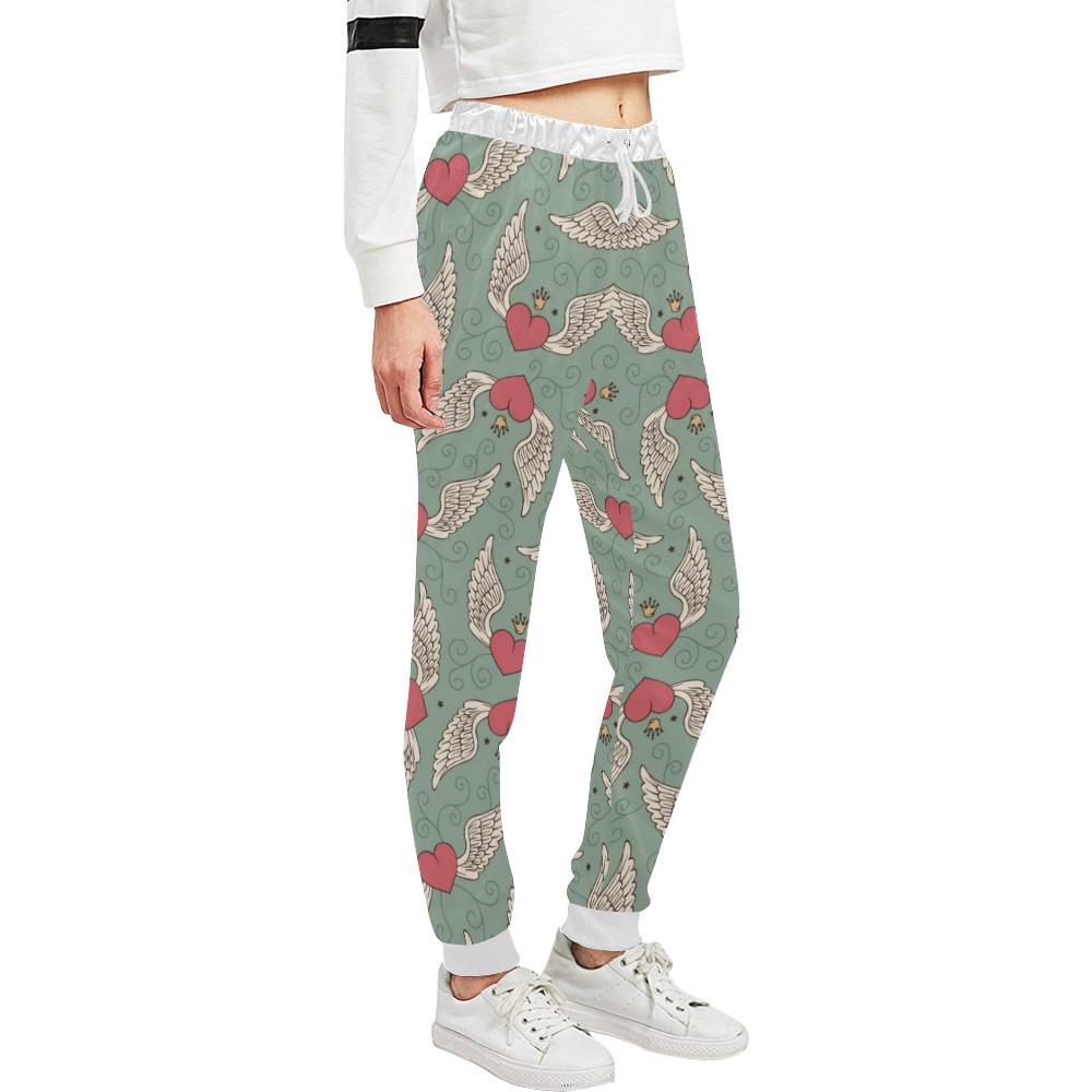 Angel Wings Heart Design Themed Print Unisex Casual Sweatpants (Model L11)-JTAMIGO.COM