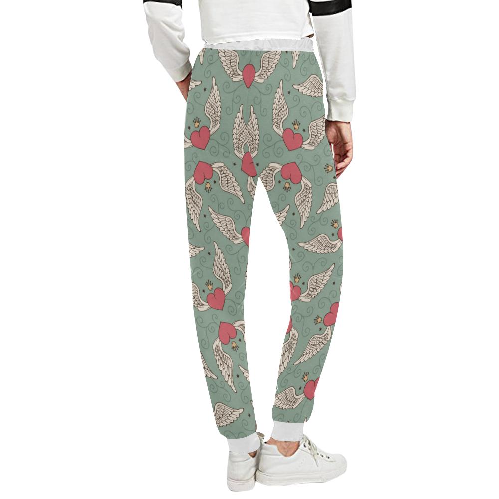 Angel Wings Heart Design Themed Print Unisex Casual Sweatpants (Model L11)-JTAMIGO.COM
