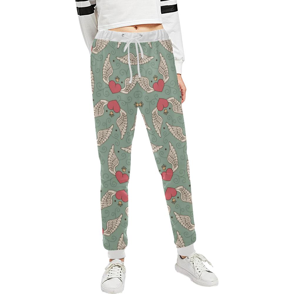 Angel Wings Heart Design Themed Print Unisex Casual Sweatpants (Model L11)-JTAMIGO.COM
